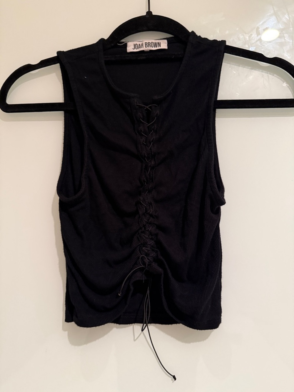 Joah Brown Black Lace-Up Ribbed Tank